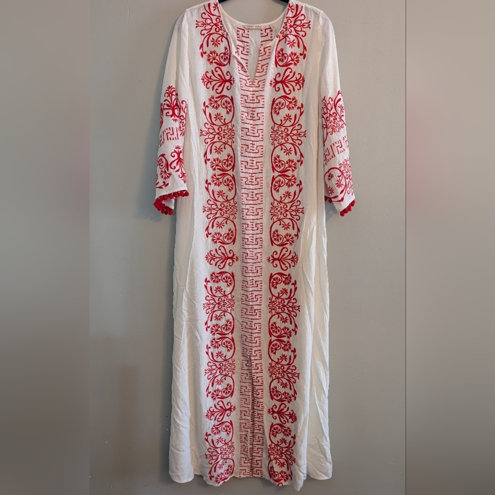 Soft Surroundings Embroidered Dress Kaftan Coverup Boho Women's Medium